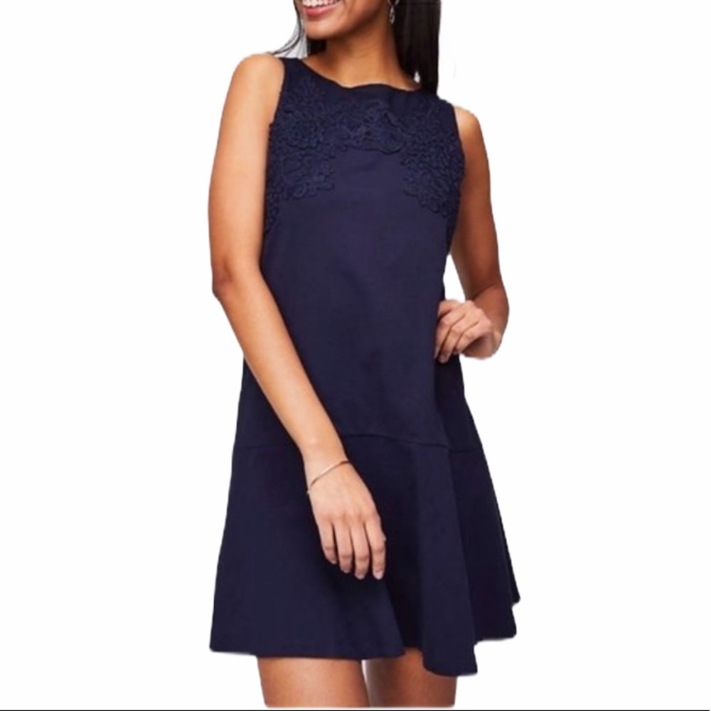 NEW The LOFT | Floral Lace Navy Flippy Dress - Picture 1 of 7